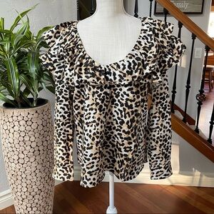 Something Navy Bailey‎ Ruffle Top with Leopard Print Size: XL NWT